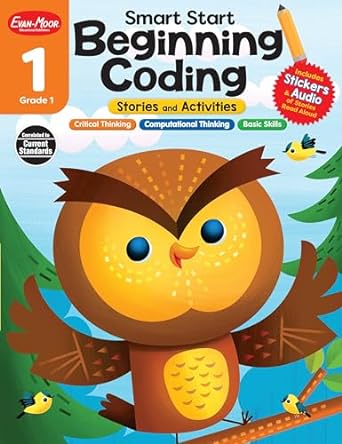 Evan - Moor Smart Start Beginning Coding, Grade 1, Activity Workbook, Includes Stickers And Audio Read along, Basic Skills, Critical Thinking, ... ... Beginning Coding Stories and Activities)