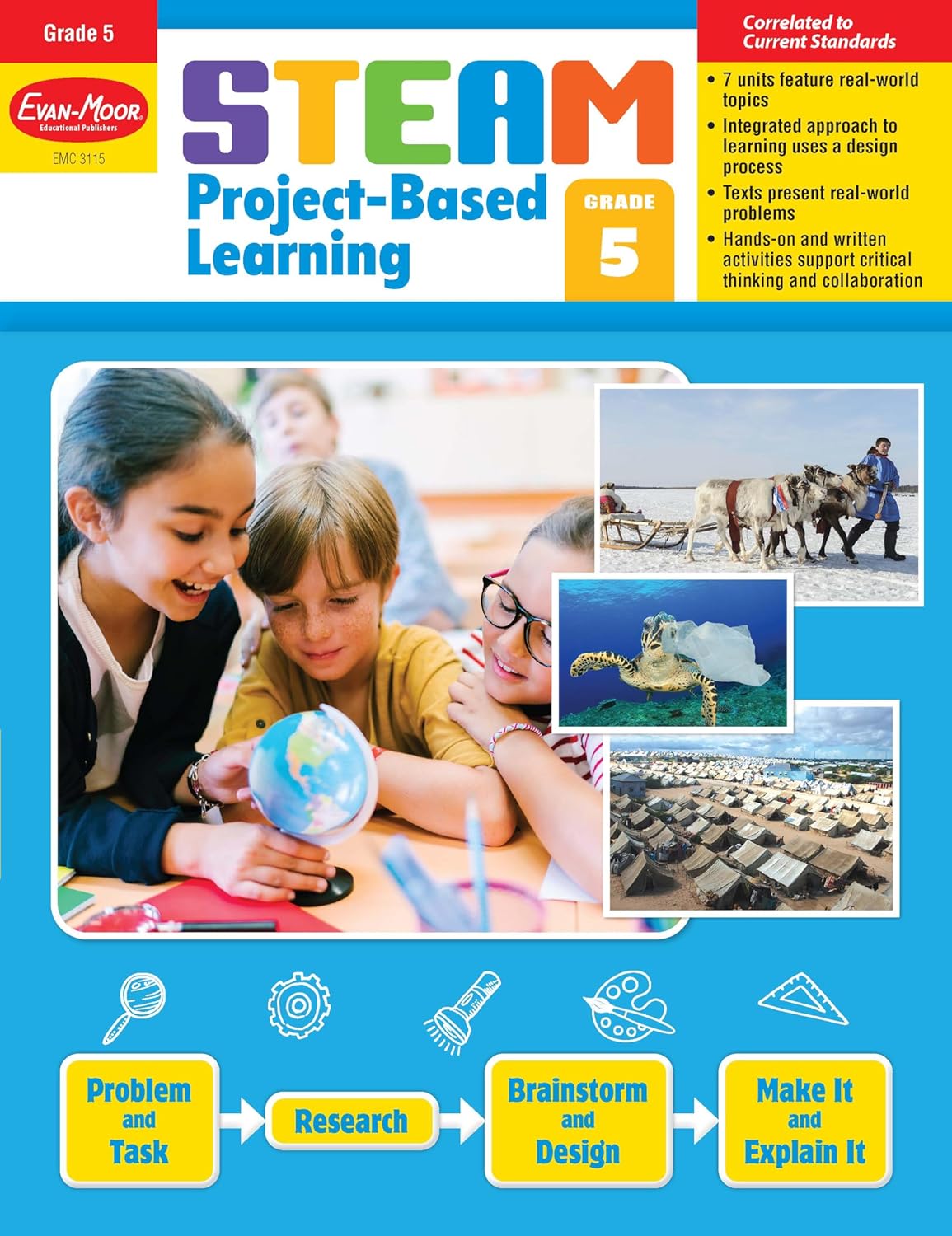 Evan - Moor STEAM Project - Based Learning, Grade 5 Activities Homeschooling And Classroom Resource Workbook, Reproducible Worksheets, Hands - On Projects, Problem Solving, Art, Puzzle, Real - World Topics